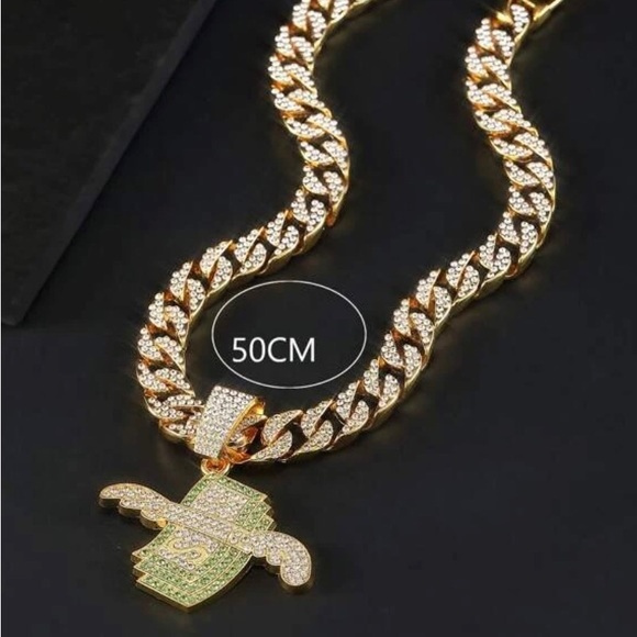 Hip Hop Glamorous Zinc Alloy Rhinestone Dollar Pendant Necklace - Picture 4 of 4